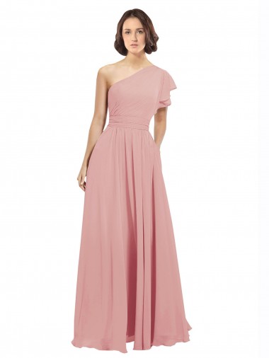 Billigste A-Linien Eine-Schulter Chiffon Lange Brautjungfernkleider