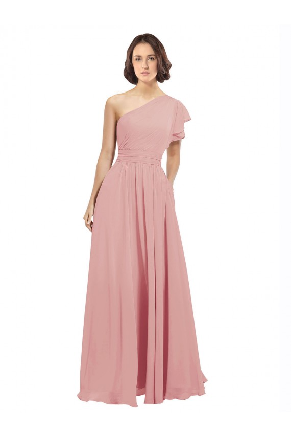 Billigste A-Linien Eine-Schulter Chiffon Lange Brautjungfernkleider
