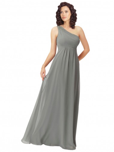 Billigste A-Linien Eine-Schulter Chiffon Lange Brautjungfernkleider