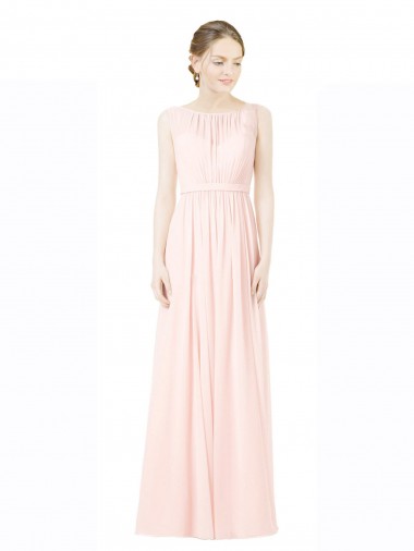 Billigste A-Linien Jewel Chiffon Lange Brautjungfernkleider