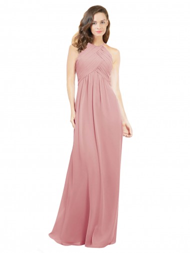 Billigste A-Linien Neckholder Chiffon Lange Brautjungfernkleider