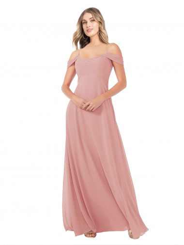 Billigste A-Linien Off-Schulter Chiffon Lange Brautjungfernkleider