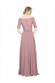 Billigste A-Linien Off-Schulter Chiffon Spitze Lange Brautjungfernkleider / Abiballkleider