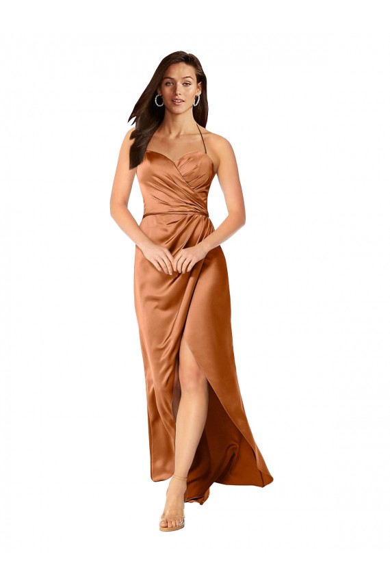 Billigste A-Linien Spaghetti-Träger Seidiger Satin Lange Formale Brautjungfernkleider / Abendkleider / Abiballkleider