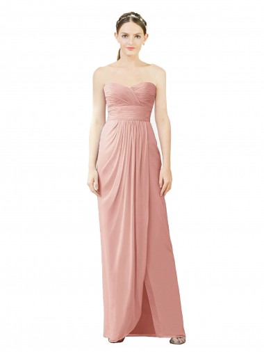 Billigste A-Linien Trägerlos Chiffon Lange Brautjungfernkleider