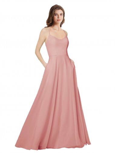 Billigste A-Linien Trägerlos Chiffon Lange Brautjungfernkleider