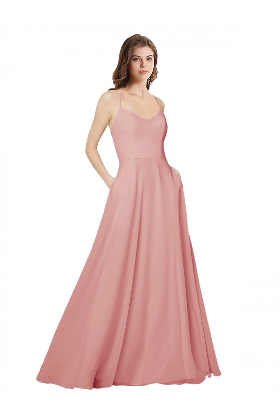 Billigste A-Linien Trägerlos Chiffon Lange Brautjungfernkleider