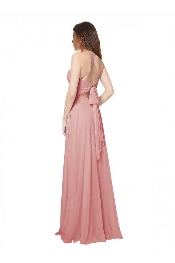 Billigste A-Linien Trägerlos Chiffon Lange Brautjungfernkleider