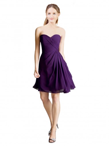 Billigste A-Linien Trägerlos Knielang Chiffon Kurze Brautjungfernkleider / Cocktailkleider / Heimkehr Kleider