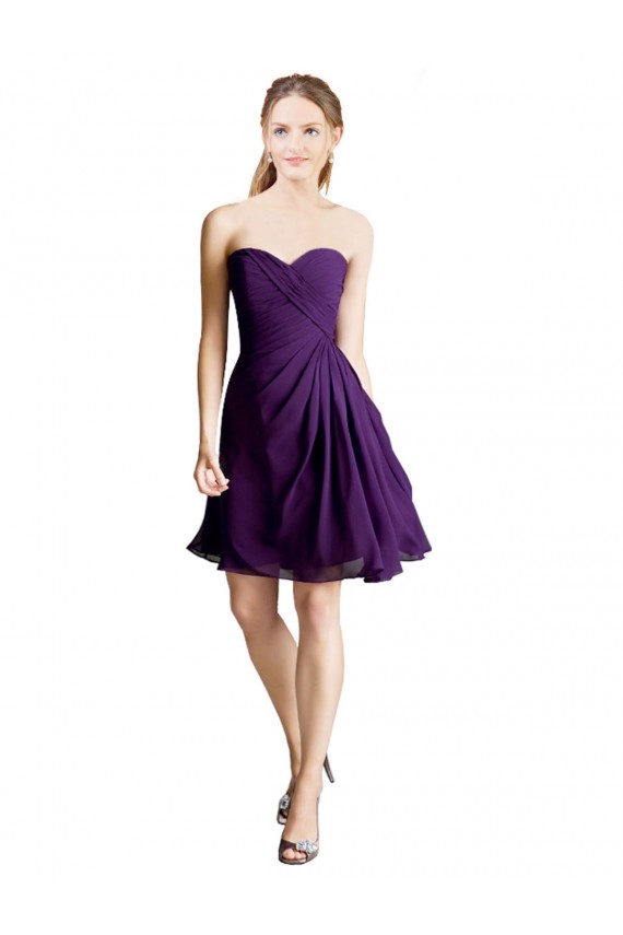 Billigste A-Linien Trägerlos Knielang Chiffon Kurze Brautjungfernkleider / Cocktailkleider / Heimkehr Kleider