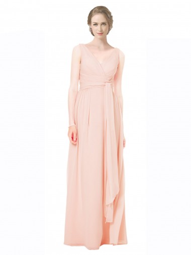 Billigste A-Linien V-Ausschnitt Chiffon Lange Brautjungfernkleider