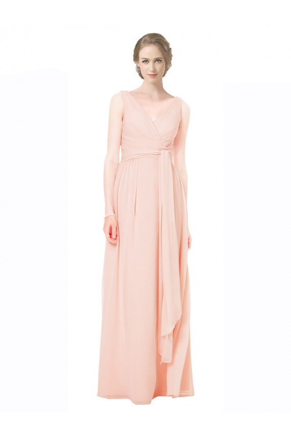 Billigste A-Linien V-Ausschnitt Chiffon Lange Brautjungfernkleider