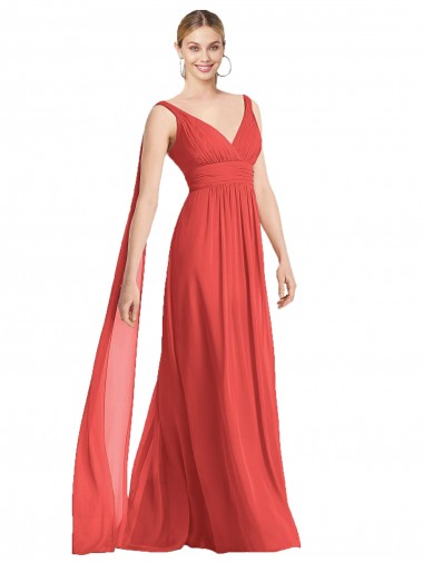 Billigste A-Linien V-Ausschnitt Chiffon Lange Brautjungfernkleider