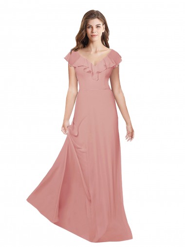 Billigste A-Linien V-Ausschnitt Chiffon Lange Brautjungfernkleider