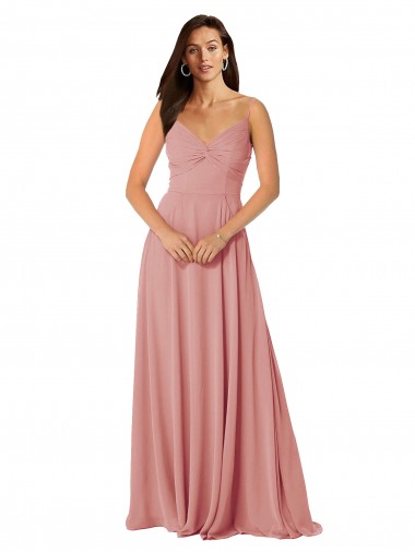 Billigste A-Linien V-Ausschnitt Chiffon Lange Brautjungfernkleider
