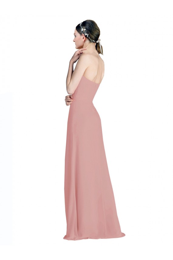 Billigste Altrosa A-Linien Chiffon Lange Brautjungfernkleider