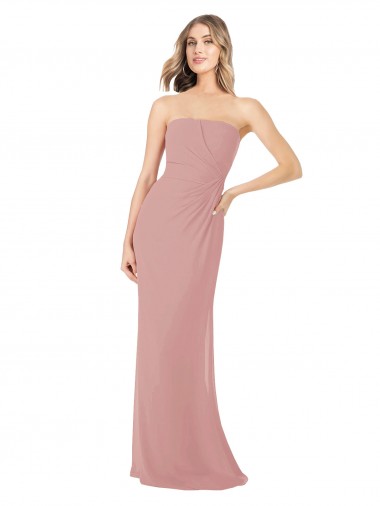 Billigste Altrosa Etui Trägerlos Chiffon Lange Brautjungfernkleider