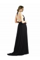 Billigste Austernsilber A-Linien Neckholder Chiffon Lange Brautjungfernkleider