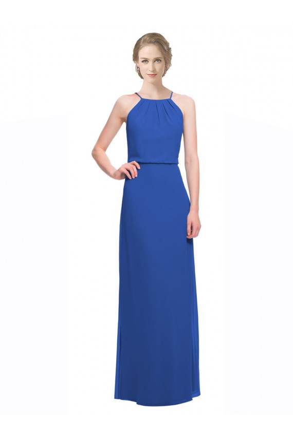 Billigste Blau 135 A-Linien Spaghetti-Träger Chiffon Lange Brautjungfernkleider