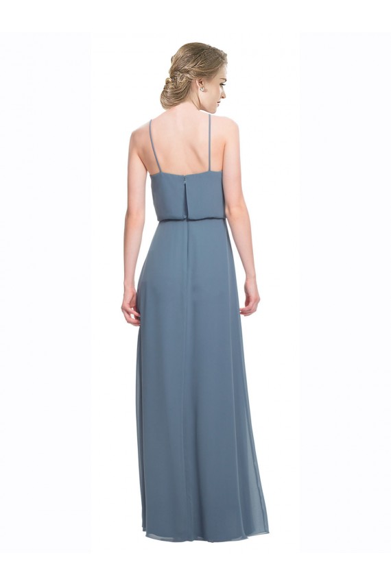 Billigste Blau 135 A-Linien Spaghetti-Träger Chiffon Lange Brautjungfernkleider
