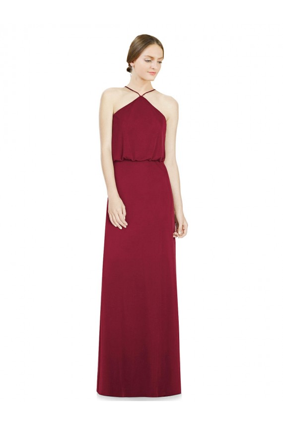 Billigste Burgunderrot A-Linien Neckholder Chiffon Lange Brautjungfernkleider