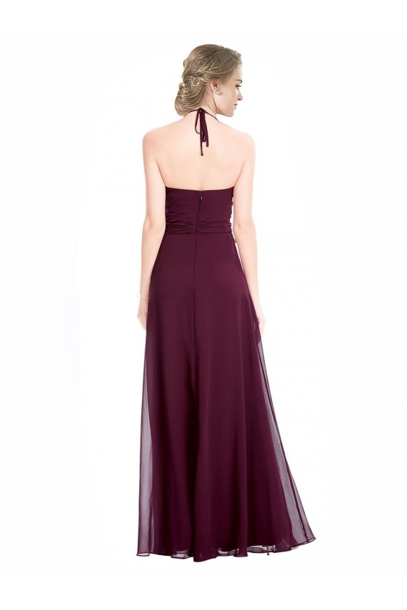 Billigste Burgunderrot A-Linien Spaghetti-Träger Neckholder Chiffon Lange Brautjungfernkleider
