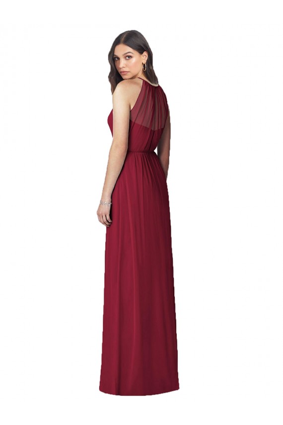 Billigste Burgunderrot Trompete Neckholder Chiffon Lange Brautjungfernkleider
