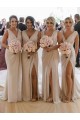 Billigste Champagner A-Linien V-Ausschnitt Chiffon Lange Brautjungfernkleider