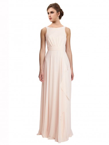Billigste Creme Rosa A-Linien Stehkragen Ausschnitt Chiffon Lange Brautjungfernkleider