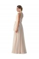 Billigste Creme Rosa A-Linien Stehkragen Ausschnitt Chiffon Lange Brautjungfernkleider