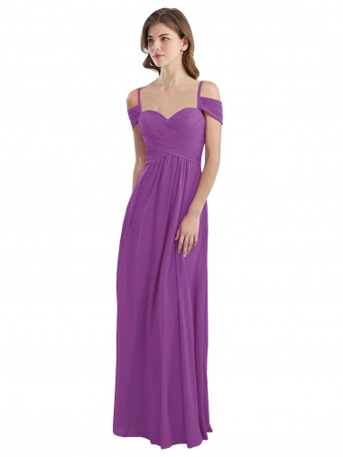 Billigste Dahlie A-Linien Chiffon Lange Brautjungfernkleider