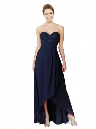Billigste Dunkelmarine A-Linien Chiffon Lange Brautjungfernkleider