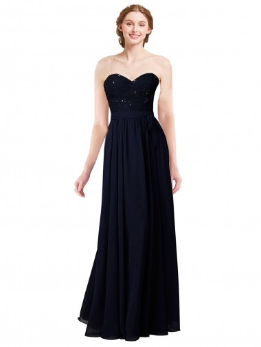 Billigste Dunkelmarine A-Linien Chiffon Lange Brautjungfernkleider