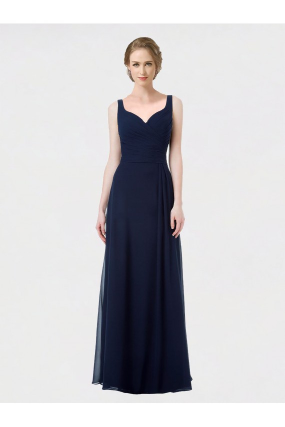 Billigste Dunkelmarine A-Linien Chiffon Lange Brautjungfernkleider