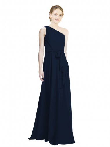 Billigste Dunkelmarine A-Linien Eine-Schulter Chiffon Lange Brautjungfernkleider