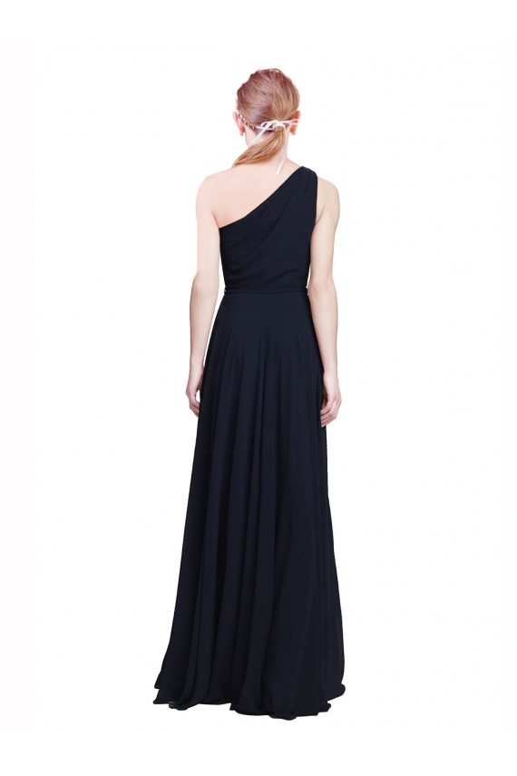 Billigste Dunkelmarine A-Linien Eine-Schulter Chiffon Lange Brautjungfernkleider