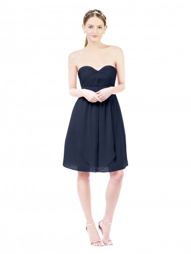 Billigste Dunkelmarine A-Linien Knielang Chiffon Kurze Brautjungfernkleider / Cocktailkleider / Heimkehr Kleider