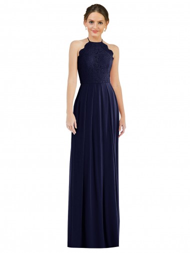 Billigste Dunkelmarine A-Linien Neckholder Chiffon Lange Brautjungfernkleider