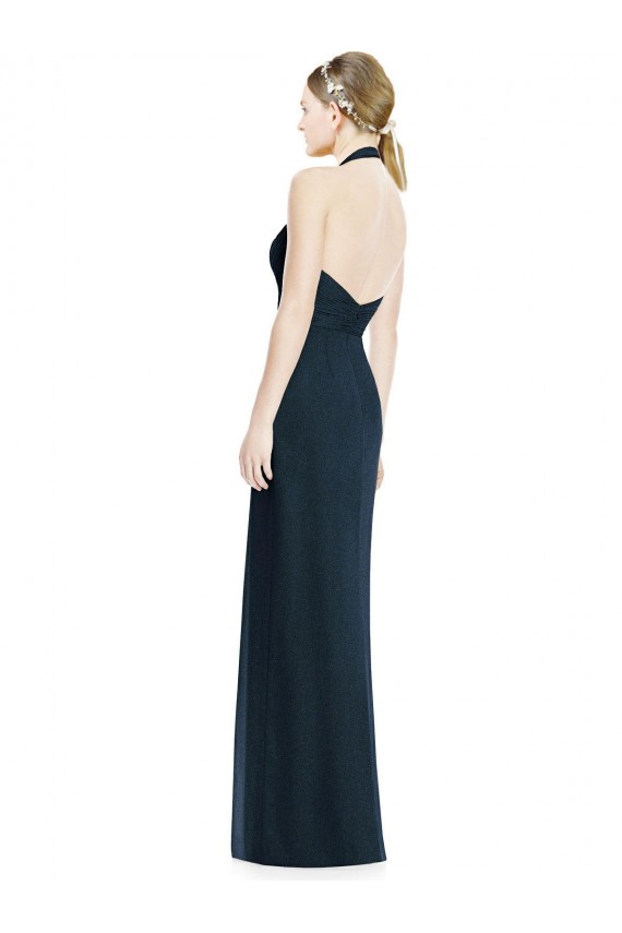 Billigste Dunkelmarine A-Linien Neckholder V-Ausschnitt Chiffon Lange Brautjungfernkleider
