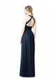 Billigste Dunkelmarine A-Linien Neckholder V-Ausschnitt Chiffon Lange Brautjungfernkleider