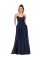 Billigste Dunkelmarine A-Linien Scoop Chiffon Spitze Lange Brautjungfernkleider