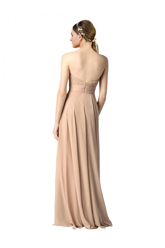 Billigste Dunkelmarine A-Linien Trägerlos Chiffon Lange Brautjungfernkleider