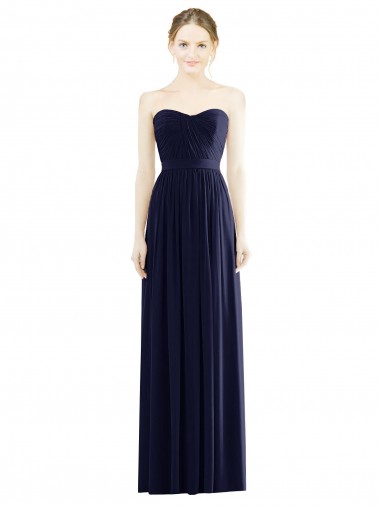 Billigste Dunkelmarine A-Linien Trägerlos Chiffon Lange Formale Brautjungfernkleider / Abendkleider
