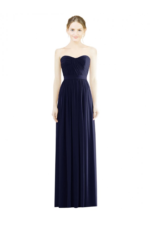 Billigste Dunkelmarine A-Linien Trägerlos Chiffon Lange Formale Brautjungfernkleider / Abendkleider