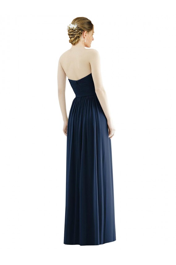 Billigste Dunkelmarine A-Linien Trägerlos Chiffon Lange Formale Brautjungfernkleider / Abendkleider