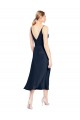 Billigste Dunkelmarine A-Linien V-Ausschnitt Midi Stretch-Satin Kurze Formale Brautjungfernkleider / Abendkleider / Abiballkleider / Cocktailkleider / Heimkehr Kleider