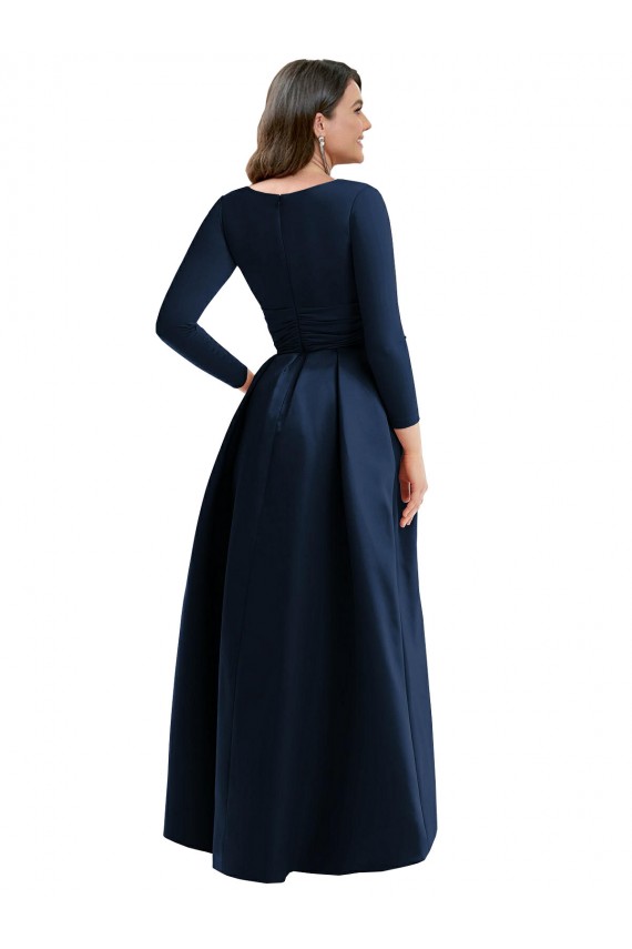 Billigste Dunkelmarine Prinzessin V-Ausschnitt Elasthan Lange Formale Brautjungfernkleider / Abendkleider / Abiballkleider