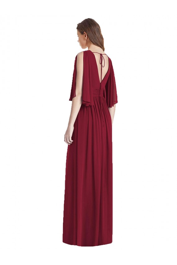 Billigste Dunkelmarine Trompete V-Ausschnitt Chiffon Lange Brautjungfernkleider
