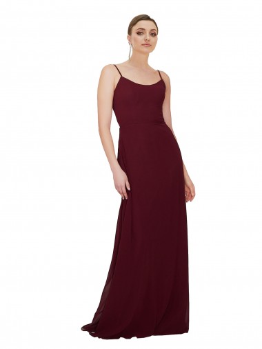 Billigste Dunkler Burgunder A-Linien Scoop Chiffon Lange Brautjungfernkleider