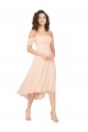 Billigste Eisrosa A-Linien Quadrat Ausschnitt Midi Chiffon Kurze Brautjungfernkleider